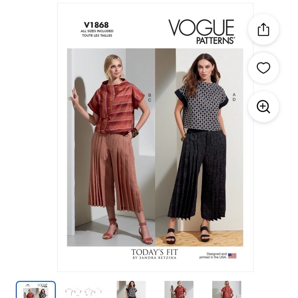 Vogue V1868 Size All Sizes Misses Top & Pants Sewing Pattern